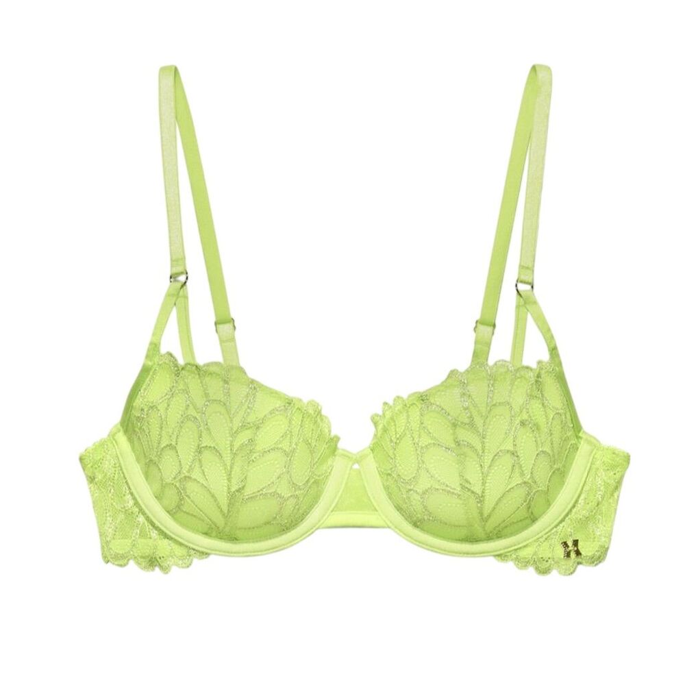 SAVAGE NOT SORRY LIGHTLY LINED LACE BALCONETTE LIME GREEN BRA 34DD